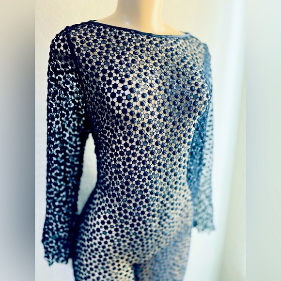 DEAN HUTCHINSON long sleeve midi dress size S/M fits dark blue color - Picture 12 of 14